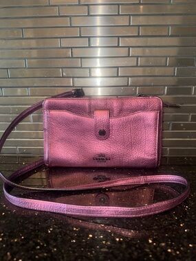 COACH Metallic Plum Crossbody Wallet